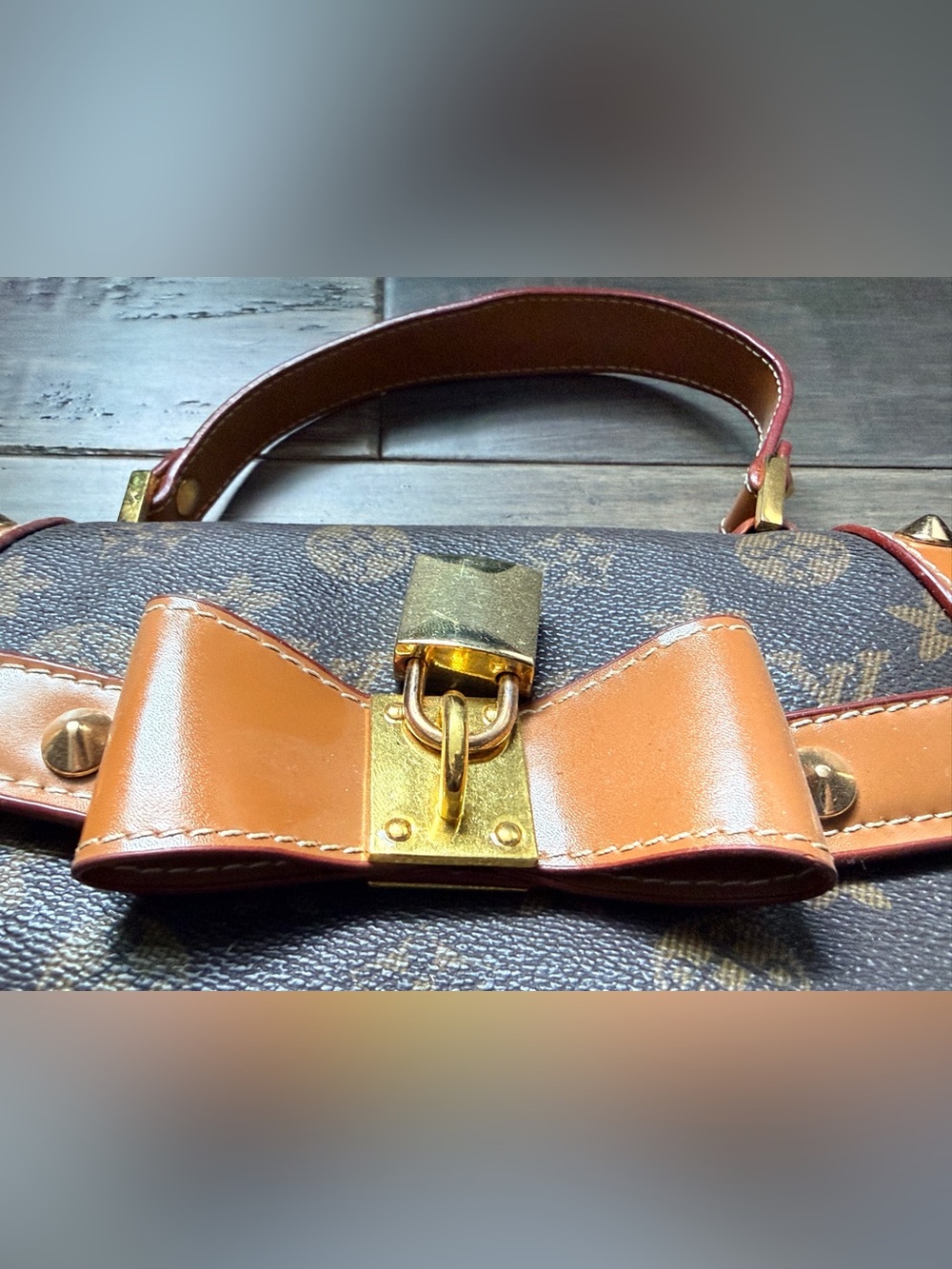 Brown Monogram Bow Accent Top Handle Bag - Picture 2 of 6